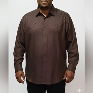 West Adventure Men's NWOT Brown Striped Long Sleeve Dress Shirt Size Large Tall